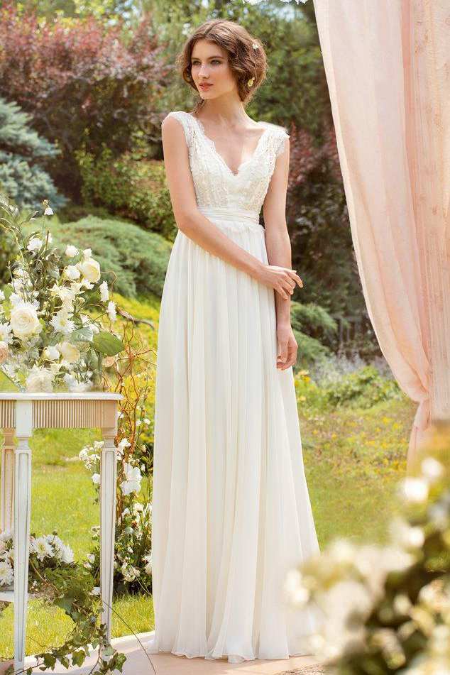 White Lace Pleated Chiffon Dress