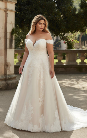 Princess Plus Size Boho A-Line Ball Gown Lace Wedding Dress Floral Sexy Elegant Sleeveless Off-the-Shoulder Bridal Gown