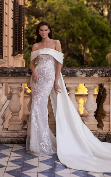 Sexy Floral Mermaid Detachable Train Strapless Wedding Dress Modern Summer Beach Sleeveless Fit and Flare Maxi Bridal Gown