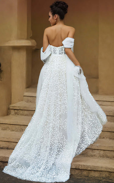 Floral Beach Sweetheart Neckline A-Line Wedding Dress Boho Lace Sleeveless Sweep Train Bridal Gown