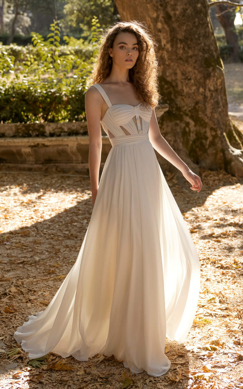 Unique Sweetheart Spaghetti Straps Maxi A-Line Wedding Dress Modern Flowy Split Front Sweep Train Bridal Gown