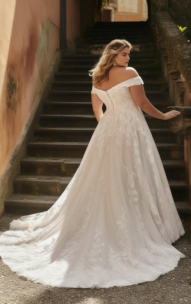 Princess Plus Size Boho A-Line Ball Gown Lace Wedding Dress Floral Sexy Elegant Sleeveless Off-the-Shoulder Bridal Gown