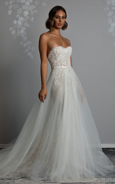 Modern Stylish A-Line Boho Detachable Wedding Dress Sexy Elegant Sweetheart Strapless Sleeveless Lace Tulle Bridal Gown