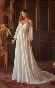Beach Modest Simple A-Line Off-the-Shoulder Wedding Dress Modern Elegant Garden Half Sleeve Sweep Train Bridal Gown
