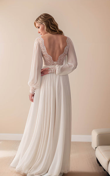 Elegant Sexy Charming A-Line Boho Lace Flower Wedding Dress Western Modern Poet Sleeves Side Slit Bridal Gown