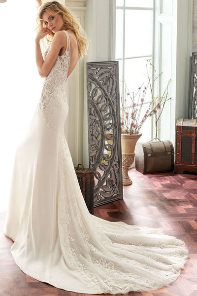 Vintage Modest Boho Lace Sheath Wedding Dress Floral Sexy V-Neck Backless Sleeveless Bridal Gown