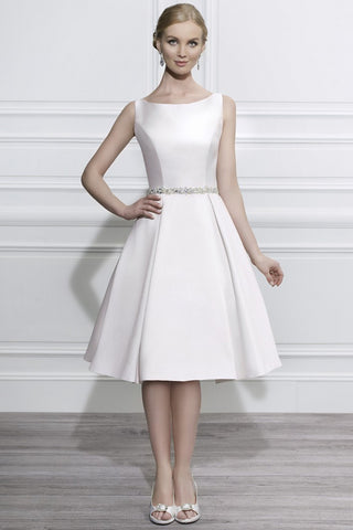 sheer Scoop-neck Sleeveless Satin A-line Wedding Dress With Embellished Waist