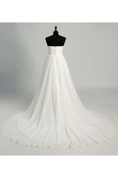 A-line Sweetheart Sleeveless Floor-length Chiffon Maternity Wedding Dress with Court Train