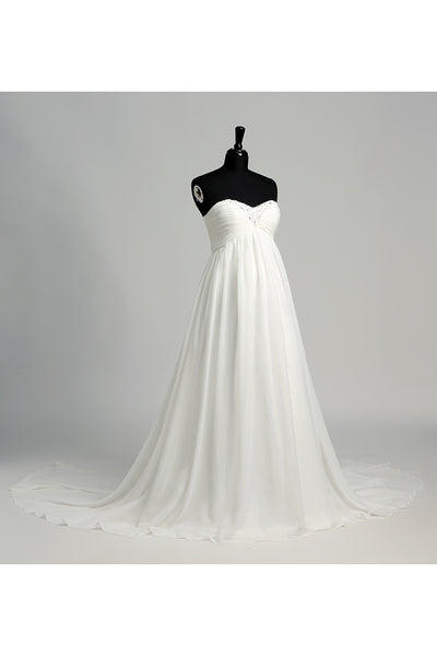 A-line Sweetheart Sleeveless Floor-length Chiffon Maternity Wedding Dress with Court Train