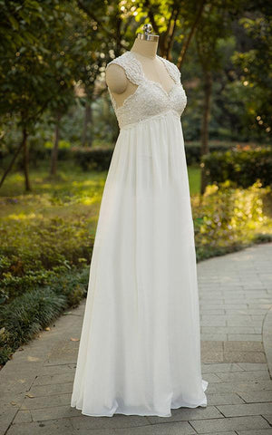 Cap Sleeve Chiffon Lace Weddig Dress