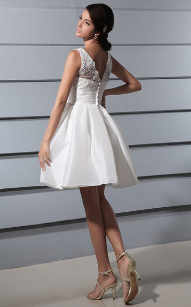 Deep Satin Sash Bow V-Back Brilliant Lace Gown