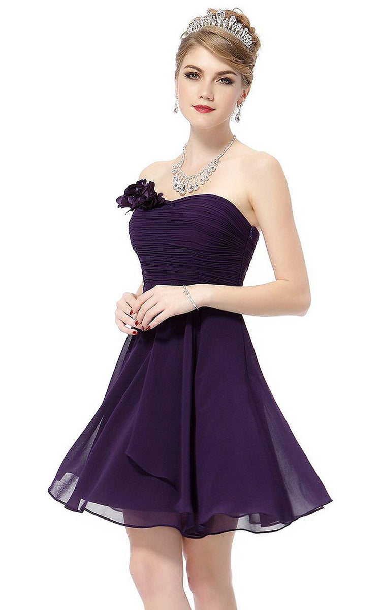 Strapless Mini Chiffon Dress With Flower Detail-310479 – DorrisDress