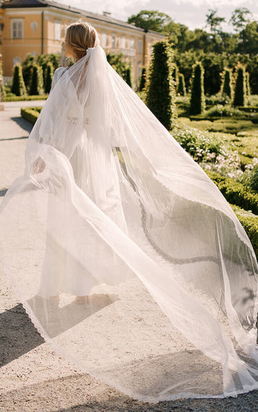 V-neck Lace A-Line Chiffon Wedding Dress With Zipper And Low-V Back