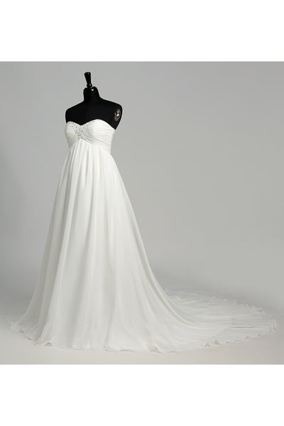 A-line Sweetheart Sleeveless Floor-length Chiffon Maternity Wedding Dress with Court Train