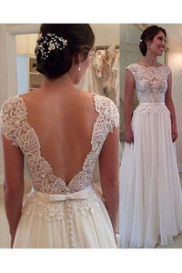 Chiffon Long Lace Open Back Wedding Dress Sleeveless Elegant