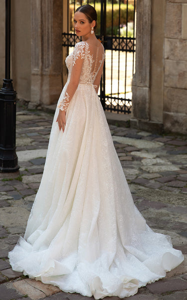 Sexy A Line Sweep Train Tulle Wedding Dress with Split Front and Beading