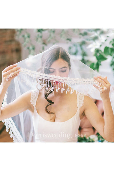 Western Style New Lace Applique Wedding Travel Studio Style Soft Tulle Veil