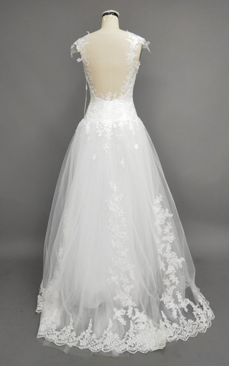 A-line Princess Scoop Applique Chapel Train Lace Wedding Dress-709107