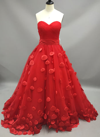 Newest Red Tulle Princess Wedding Dress 2018 Flowers Court Train-710336