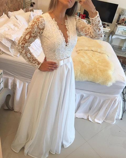 Elegant Long Sleeve Floor Length Wedding Dress-710689