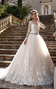 Stunning Long Sleeve Ball Gown Lace Dress-713579