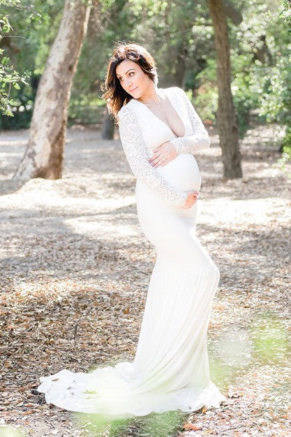 Simple Empire Long Sleeve Maternity Wedding Dress With Sweep Train-715507