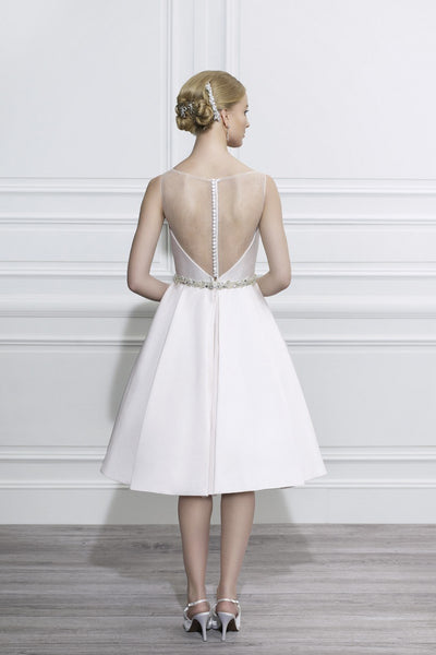 sheer Scoop-neck Sleeveless Satin A-line Wedding Dress With Embellished Waist