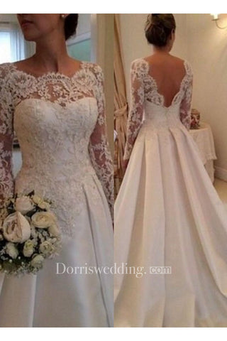 Elegant Illusion Long Sleeve Wedding Dress With Lace Appliques