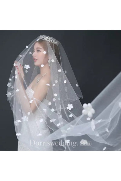 New Arrival Wedding Veil Trailing Bridal Veil Headdress With Flowers 