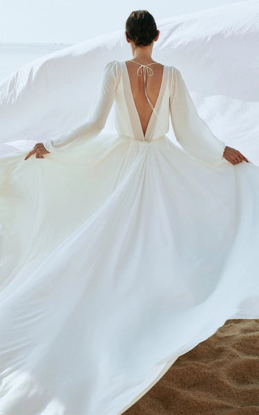 Casual A Line Bateau Neck Chiffon Wedding Dress with Train