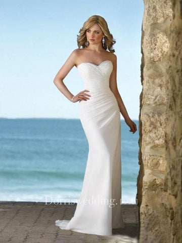 sheath Natural Strapless Sweetheart Chiffon Wedding Dress