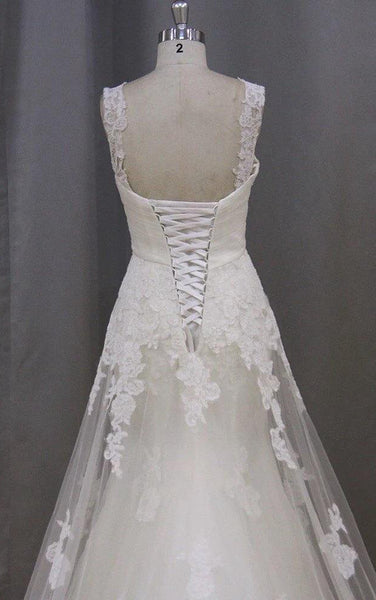 Long Sleeveless A-Line Lace Wedding Dress With Empire Waist