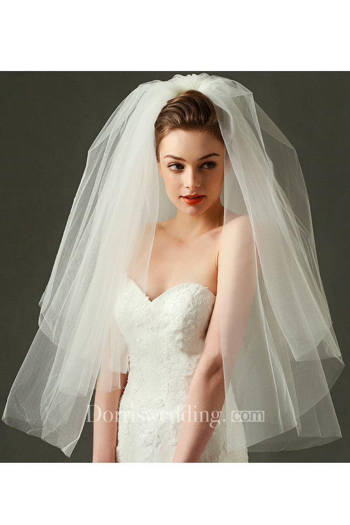 Korean Style Multi-layer Simple Short Puff Tulle Cover Bride Wedding Veil