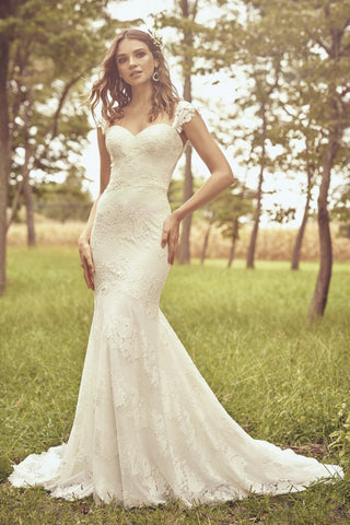 Cap Sleeve And Buttons Sweetheart Mermaid Lace Wedding Dress With Open Back