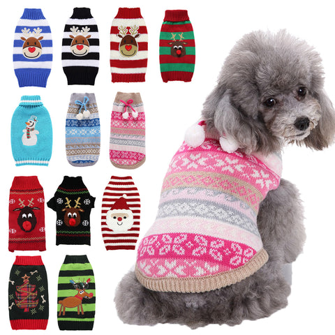 Lovely Warm Christmas Dog Sweater with Snowflake and Deer Patterns - 12 Styles