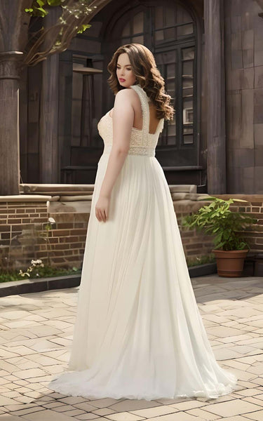 Plus Size A-Line Chiffon Lace Sleeveless Wedding Dress 2023 Simple Casual Sexy Bohemian Elegant Floor-length Sweep Train