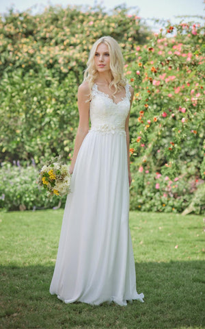 Long Chiffon Lace Weddig Dress With Beading Flower