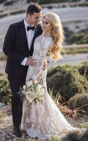 Mermaid Lace Long Sleeve 2023 Wedding Dress Modest Elegant Ethereal Romantic Bateau Neck Floor-length Sweep Train