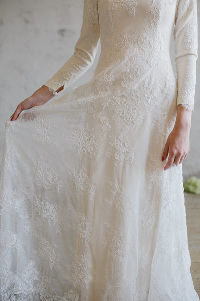 Elegant Chiffon and Lace Scoop Neckline 3/4 Sleeve Wedding Dress