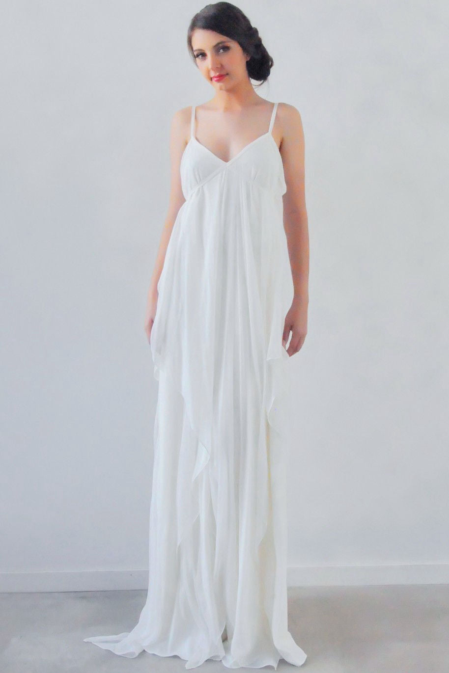 Sheath Spaghetti Sleeveless Empire Draped Chiffon Wedding Dress