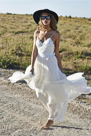 Simple Spaghetti Straps Chiffon Wedding Dresses Appliques Beach Bridal Gowns