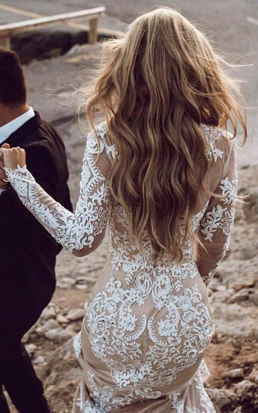 Mermaid Lace Long Sleeve 2023 Wedding Dress Modest Elegant Ethereal Romantic Bateau Neck Floor-length Sweep Train