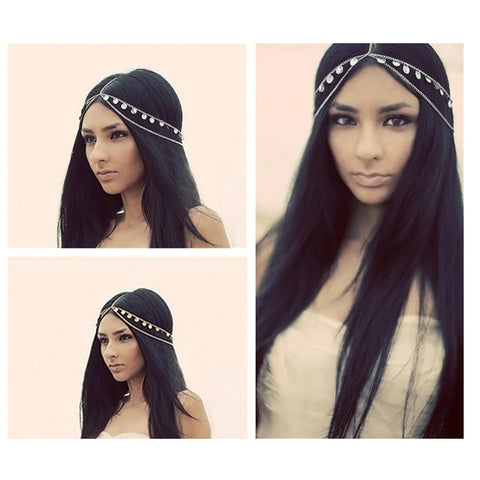 Women Metal Rhinestone Chain Jewelry Headband Head Piece Hair band Gold Silver