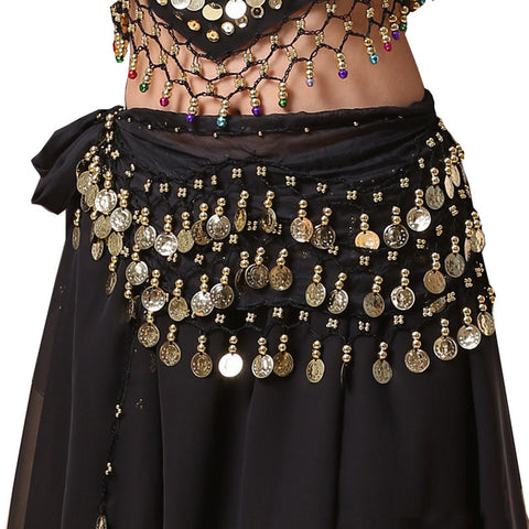 Chiffon Dangling Gold Coins Belly Dance Hip Skirt Scarf Wrap Belt